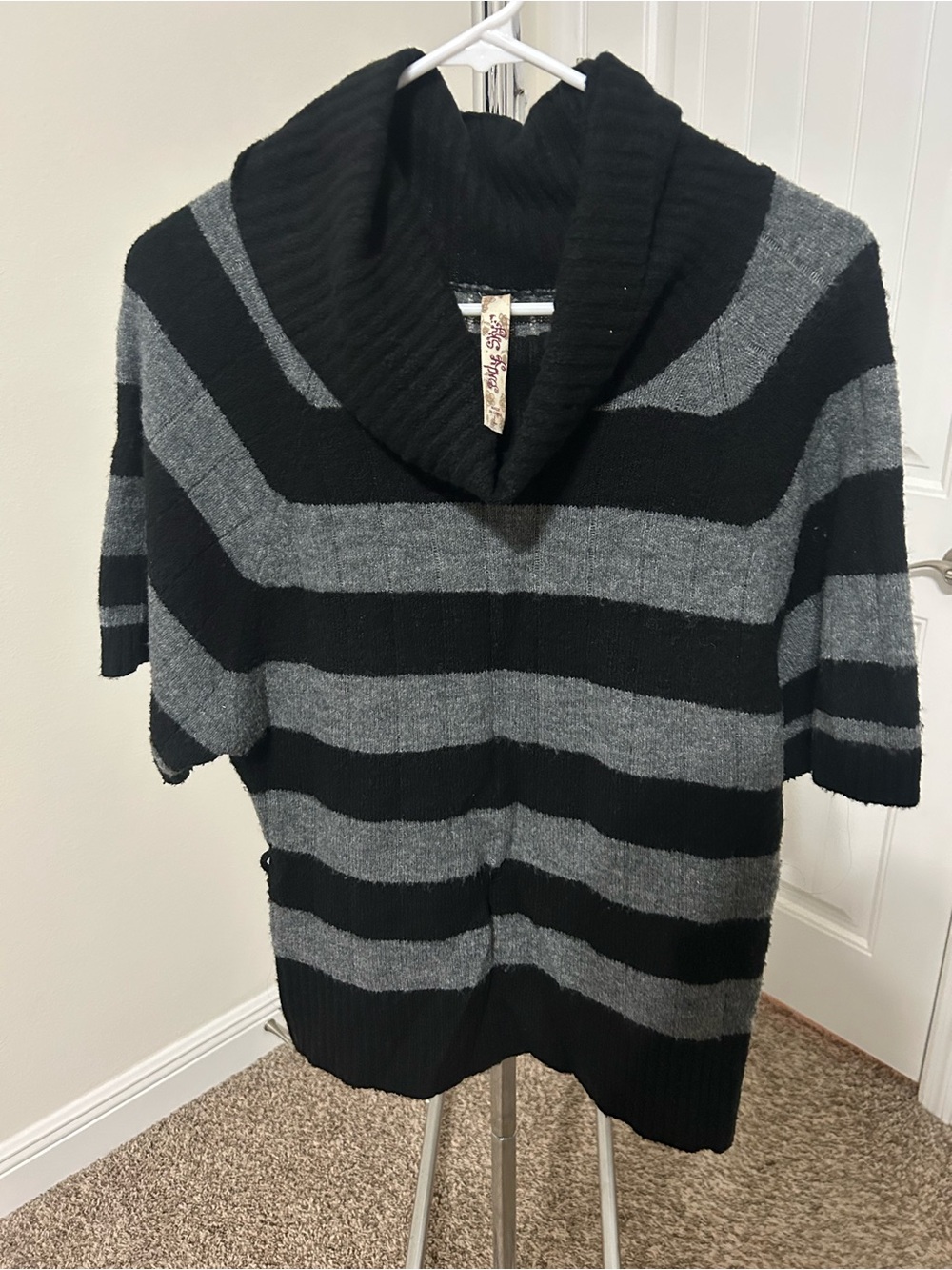 Black and Gray Striped turtle neck sweater